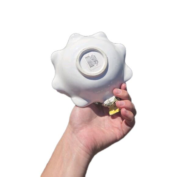 Handmade Artisan Ceramic Pottery Bird Feeder Bath Planter Yellow Koi Birds - Picture 4 of 5